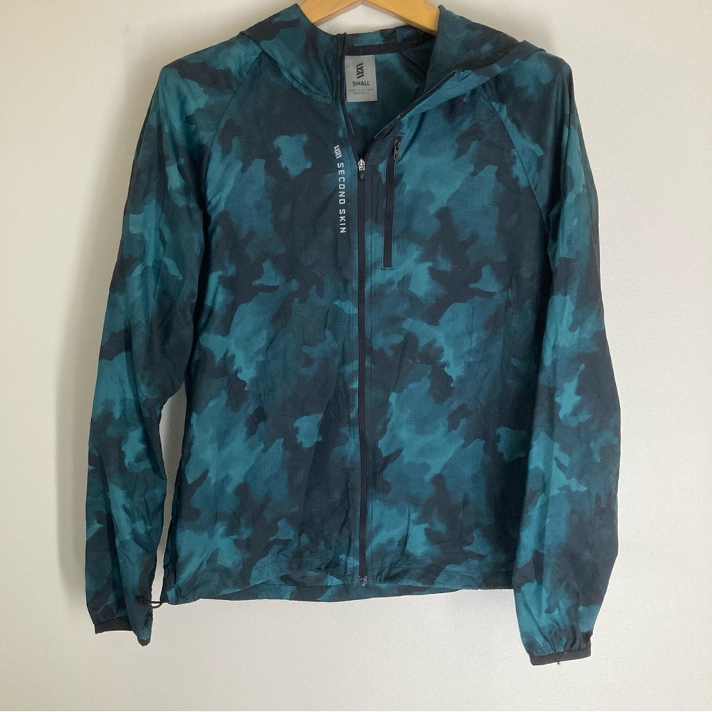 Second Skin Packable Windbreaker Teal and Black Camouflage Jacket